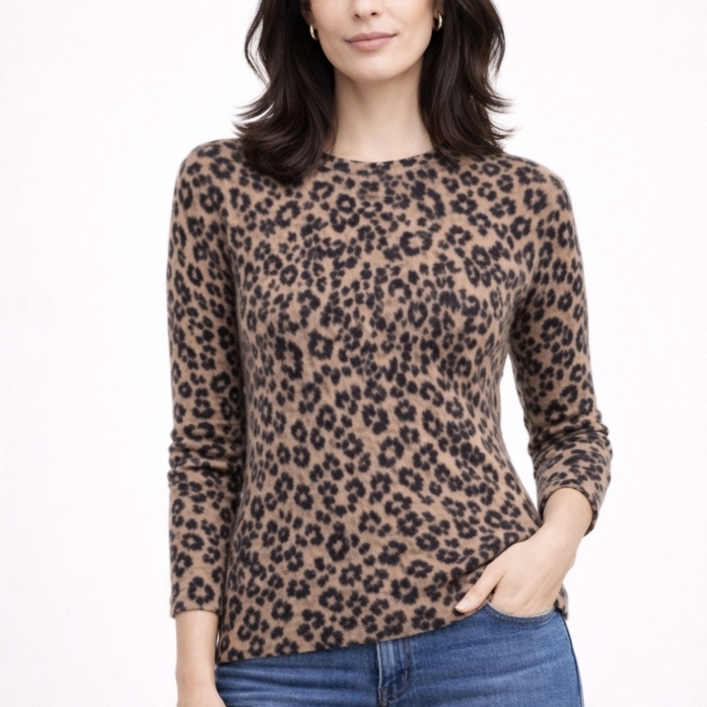 Charter Club 100% Cashmere Leopard Print Sweater Soft Luxe Animal Print M S